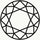 Black and white illustration of a round diamond cut pattern, featuring intricate geometric facets.