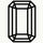 Black and white illustration of an emerald-cut diamond, featuring geometric facets and a rectangular shape.