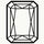 Black and white illustration of a radiant-cut diamond, featuring geometric facets and a rectangular shape with trimmed corners.