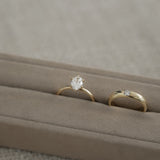 Still life photography of the KARAAT Oval Six Prong Solitaire in 18k white gold, showcasing the secure six-prong setting.