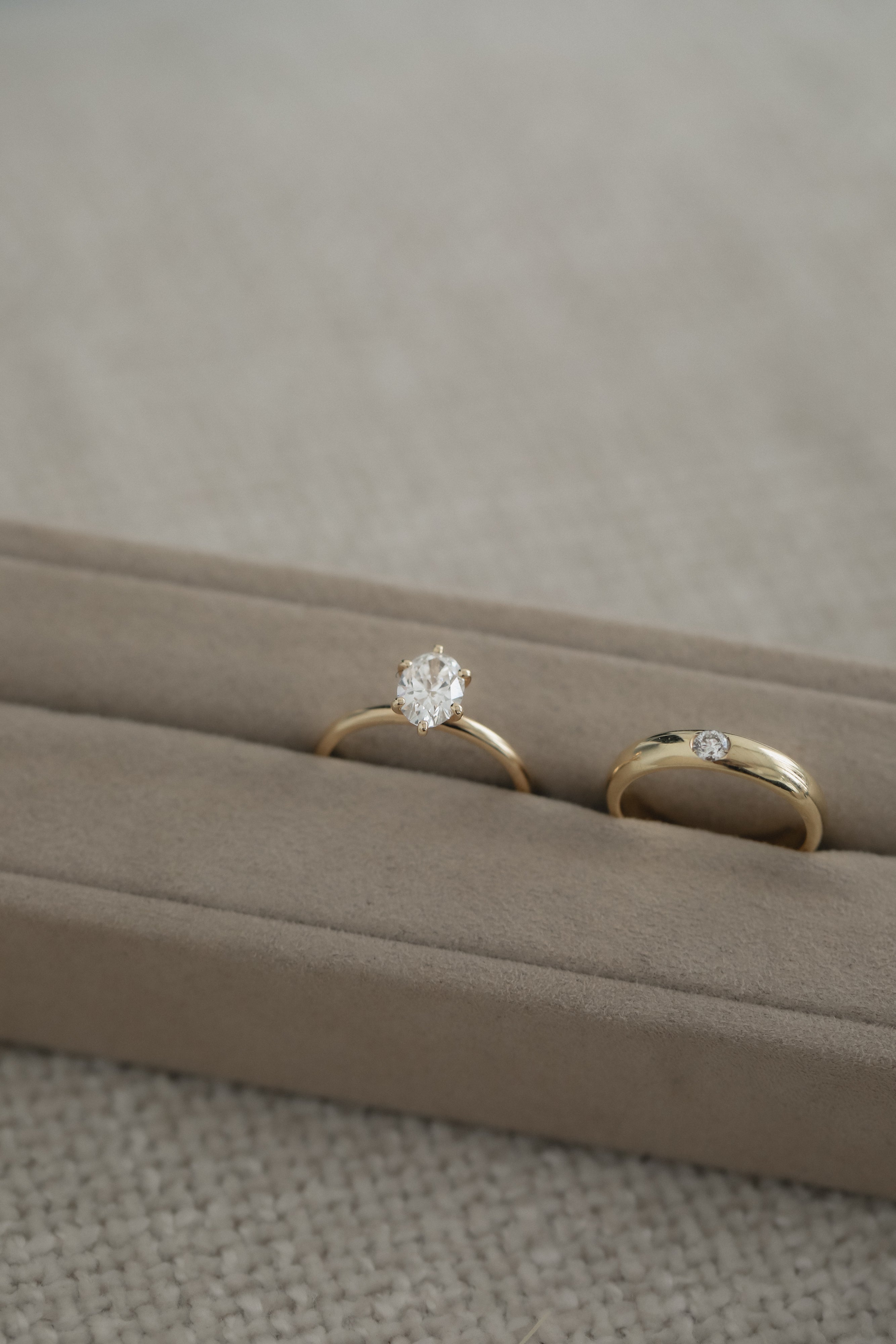 Still life photography of the KARAAT Oval Six Prong Solitaire in 18k white gold, showcasing the secure six-prong setting.