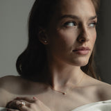 Elegant bridal jewelry by KARAAT featuring a lab-grown diamond engagement ring Oval Solitaire in 18k rose gold and matching wedding band, styled for a modern wedding look.