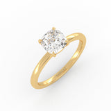Cushion Solitaire engagement ring in the yellow gold 4-prong setting.