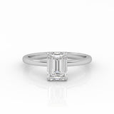Elegant Emerald Solitaire engagement ring, crafted from ethical 1-carat lab-grown diamond and 18k white gold.