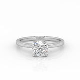 Elegant Cushion Solitaire engagement ring, made of ethical 1 carat lab-grown diamond and 18k solid white gold.