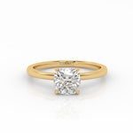 Cushion Solitaire engagement ring, made of 1 carat lab-grown diamond and 18k yellow gold.